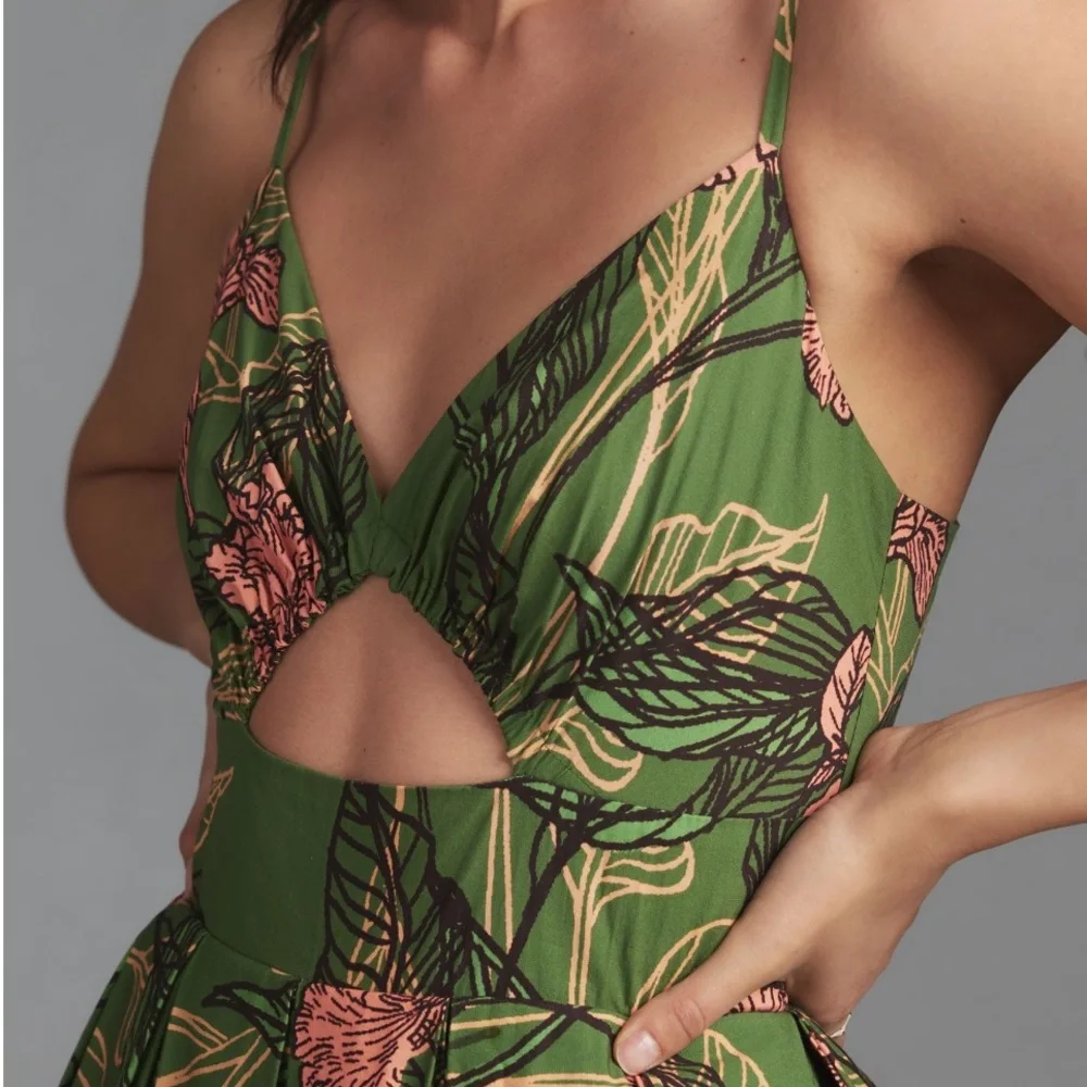 NWT Anthropologie Hutch Green Cutout Bubble-Hem Midi Dress - Picture 2 of 16